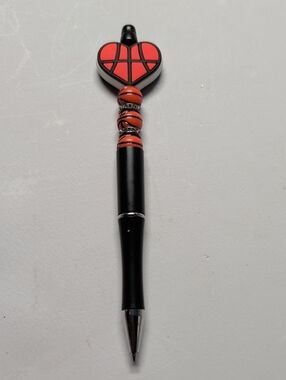 Hand Crafted Black and Red Heart-Top Ballpoint Pen
